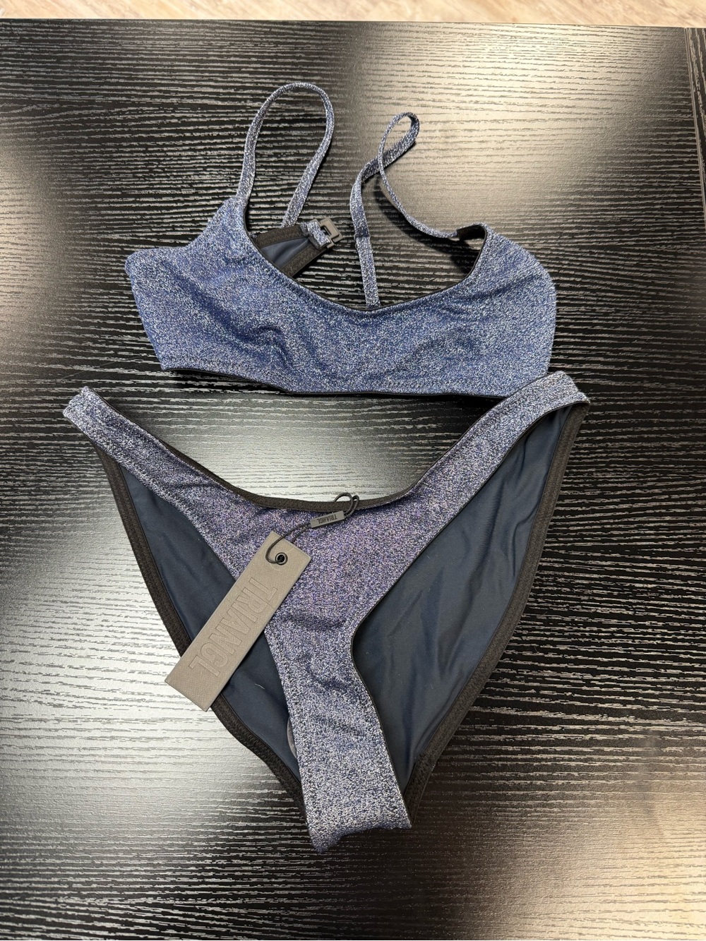 NWT triangl swimwear Metallic Navy Shimmer Bandeau Bikini Set